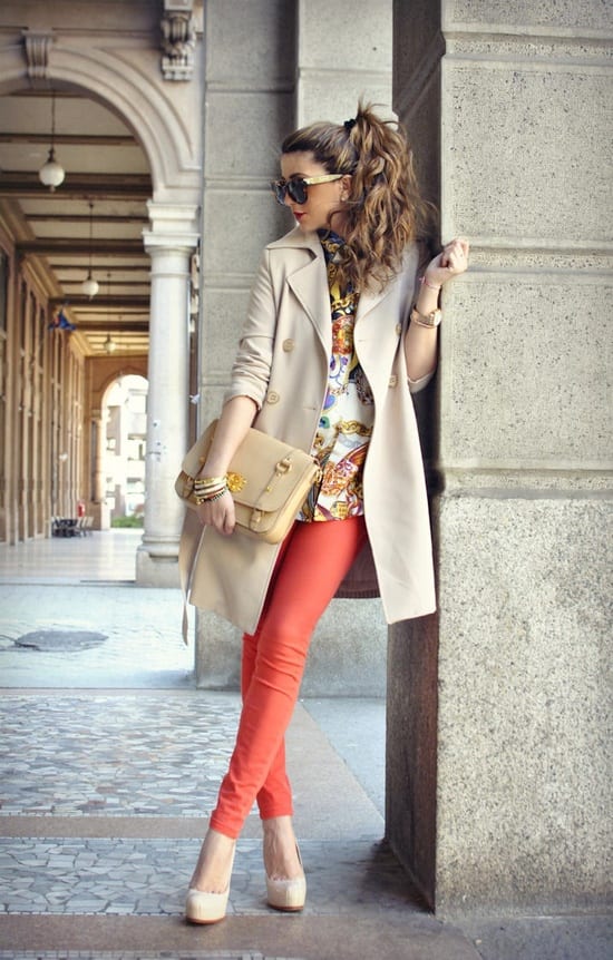 The perfect spring outfit in Italy: light jacket, bright pants, and big shades! From Nicoletta Reggio of the Italian Fashion blog, Scent of Obsession