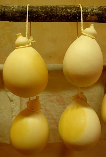 Caciocavallo cheese hanging to dry