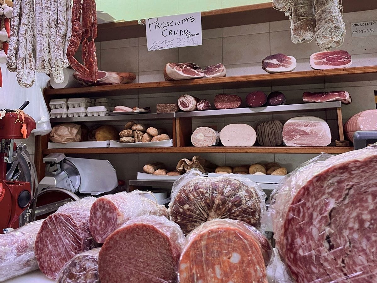 a large selection of meats on display