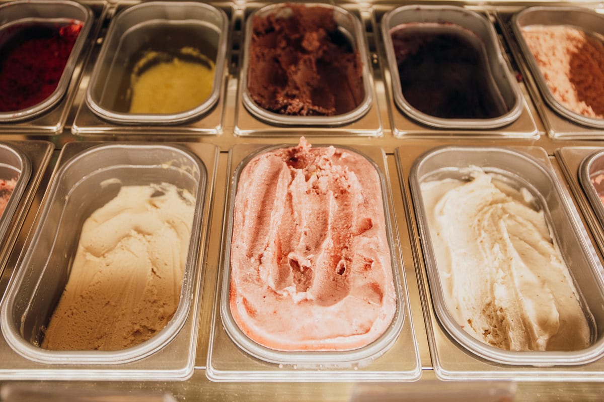 A display of different gelato in Italy.