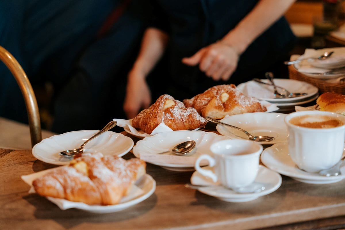 Italian breakfast cornetti and coffee