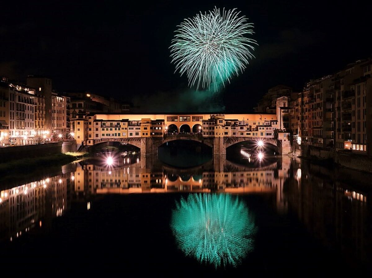 fireworks over the Ponte Vecchio bridge in Florence