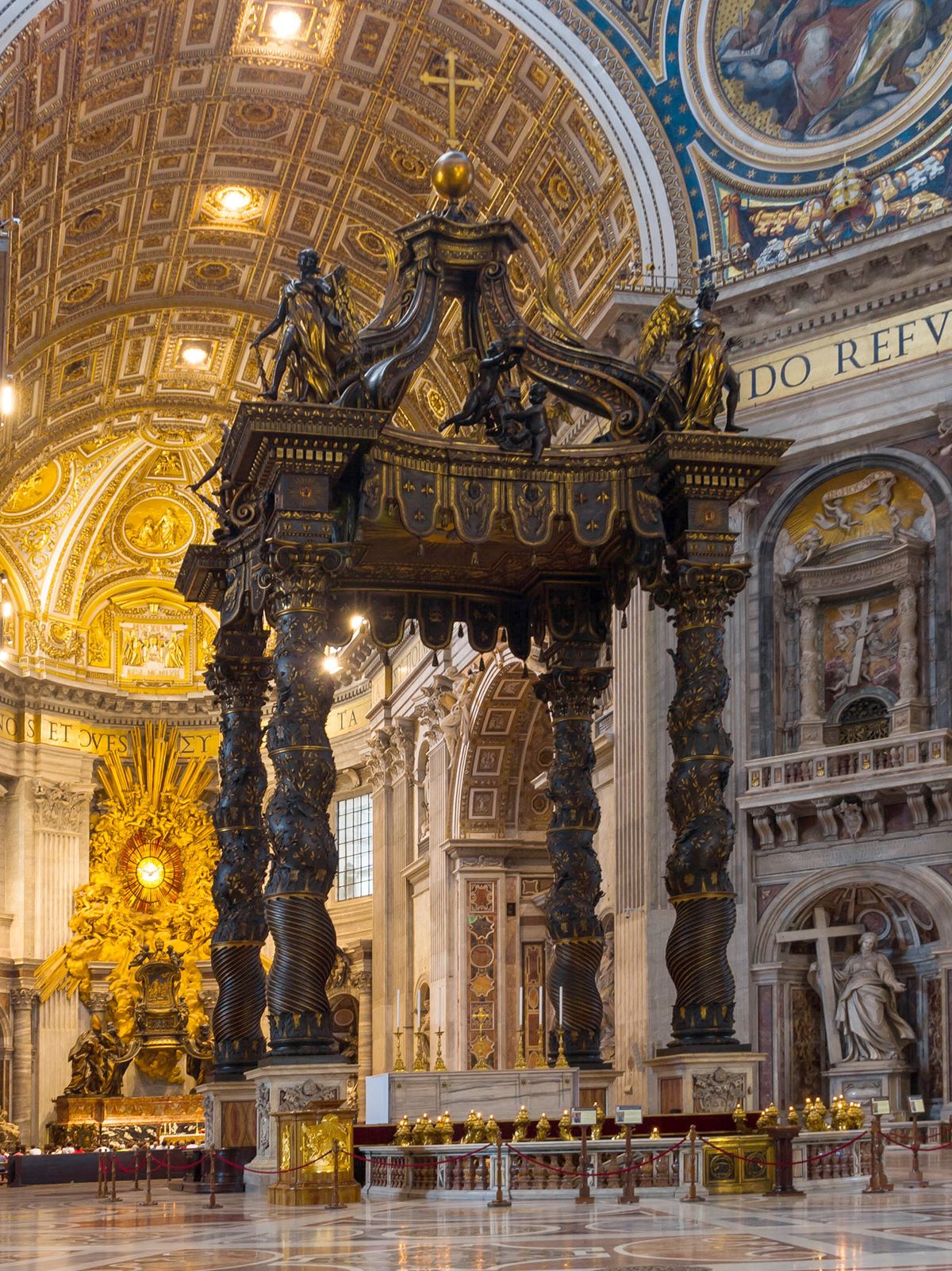 A large baroque canopy made out of sculpted bronze
