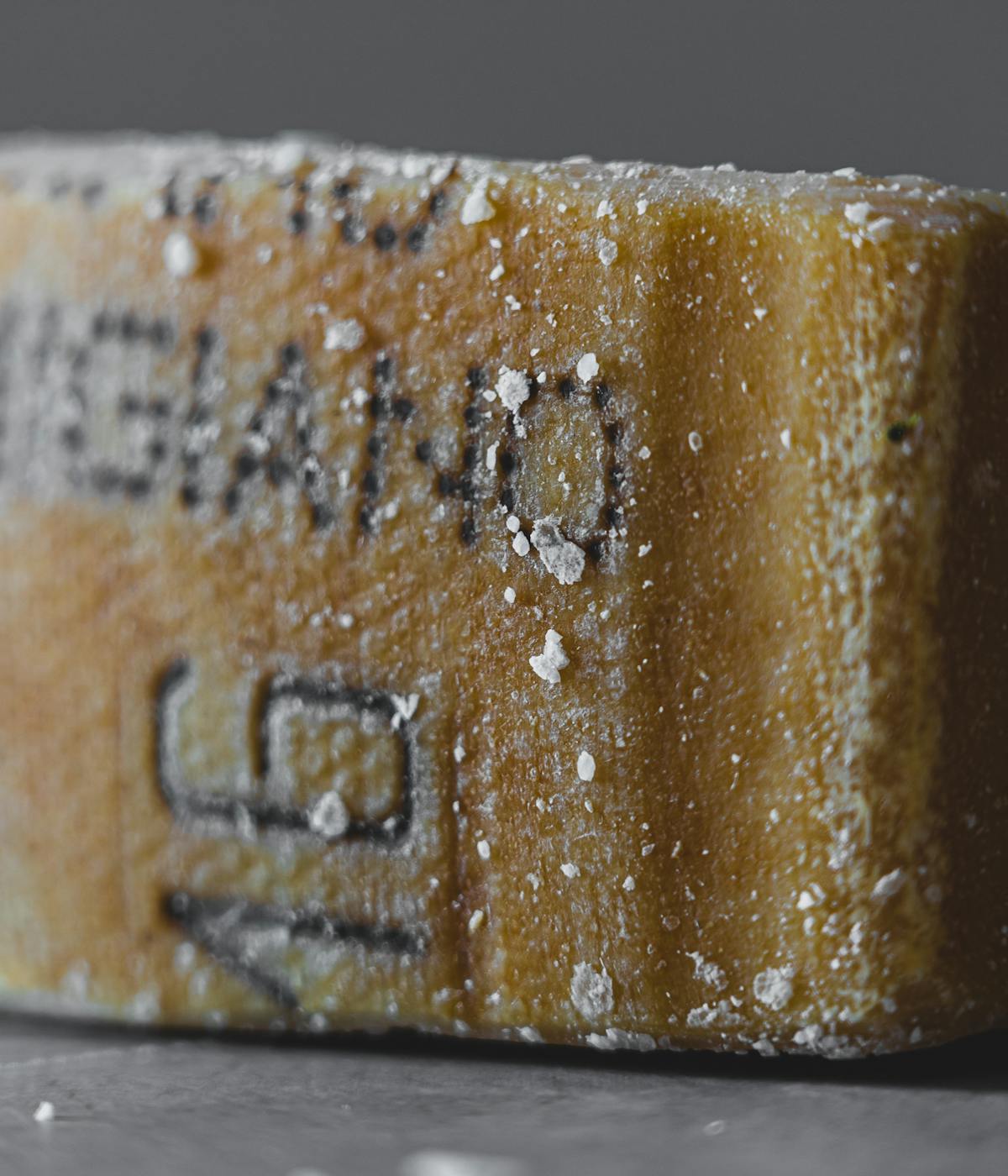 close-up of a parmesan wheel 