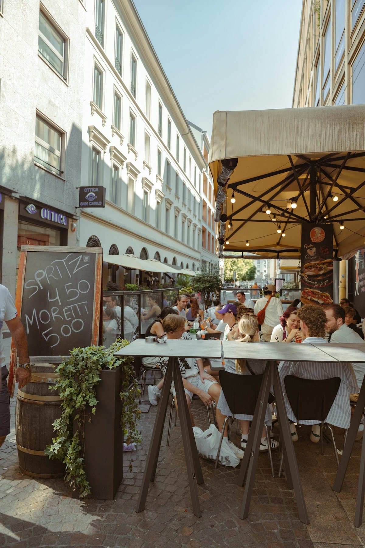 Wine tasting in Milan, terrace with people