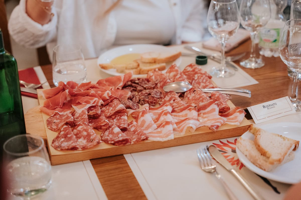 Table of meat like salumi, prosciutto