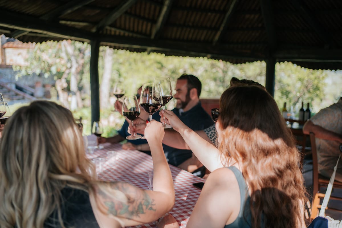 People toasting with red wine Chianti